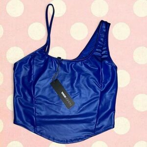 Fashion Nova Royal Blue One-Shoulder Faux Leather Cami